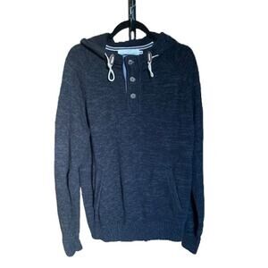 HM LOGG Mens Large Charcoal Gray Marl Knit Henley‎ Hoodie Sweater Long Sleeve